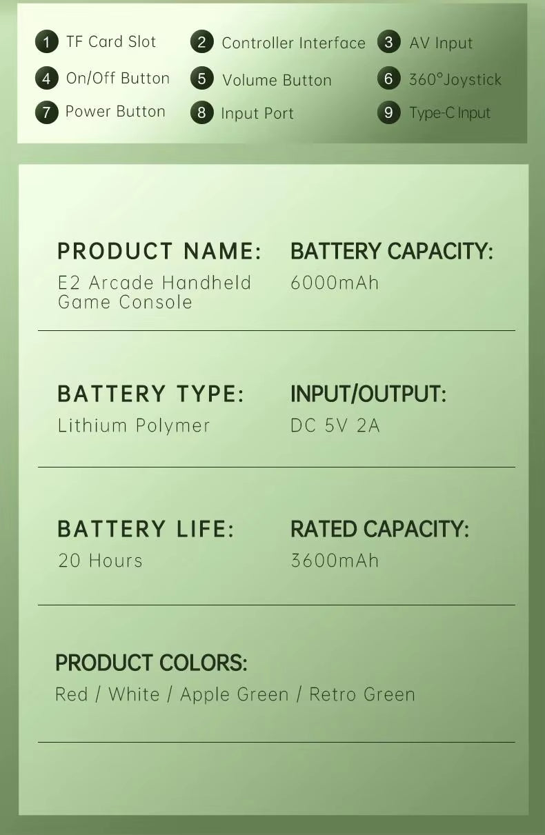 Retro Game Console - 3.5-inch IPS Screen, 6000mAh, 10000 Games | Light Green Retro Game Console - 3.5-inch IPS Screen, 6000mAh, 10000 Games | Light Green